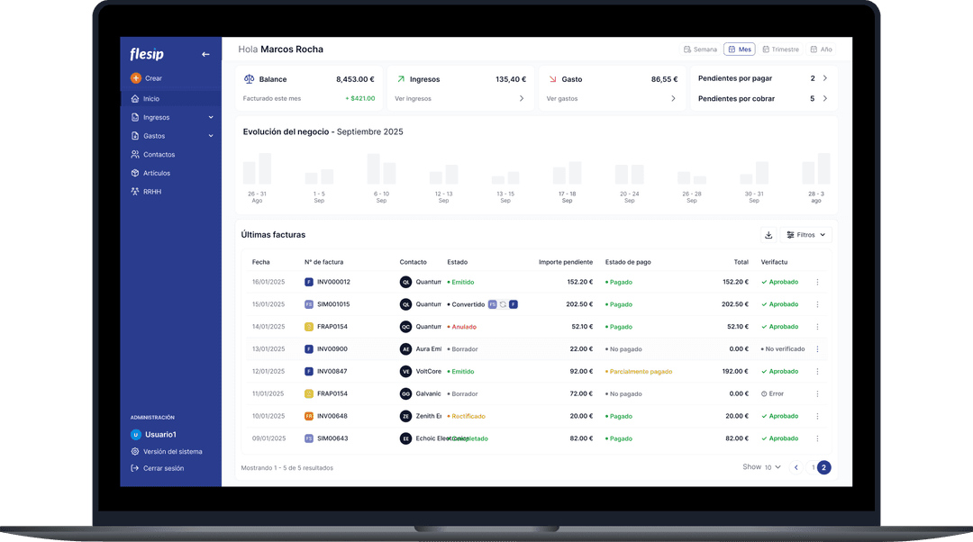 Flesip en ordenador - Gestión de facturas y cumplimiento Verifactu desde cualquier dispositivo
